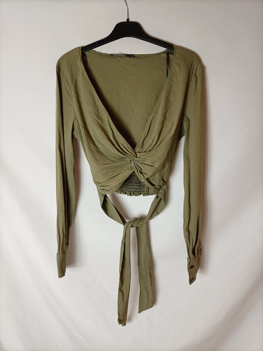 ZARA. Top verde manga larga lazada. T XS