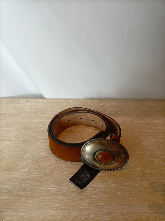ZARA. Brown leather belt with buckle. Size 80