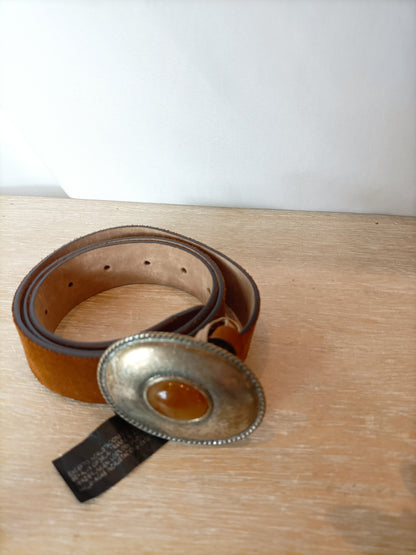 ZARA. Cinturón marrón piel hebilla. T 80