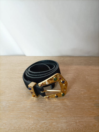 ZARA. Cinturón negro hebilla pedrería. T 80