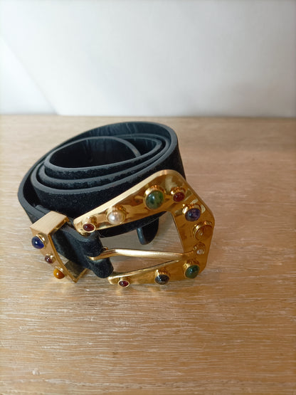 ZARA. Cinturón negro hebilla pedrería. T 80