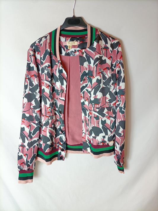 TED BAKER. Printed pink bomber jacket. T 2 (M)