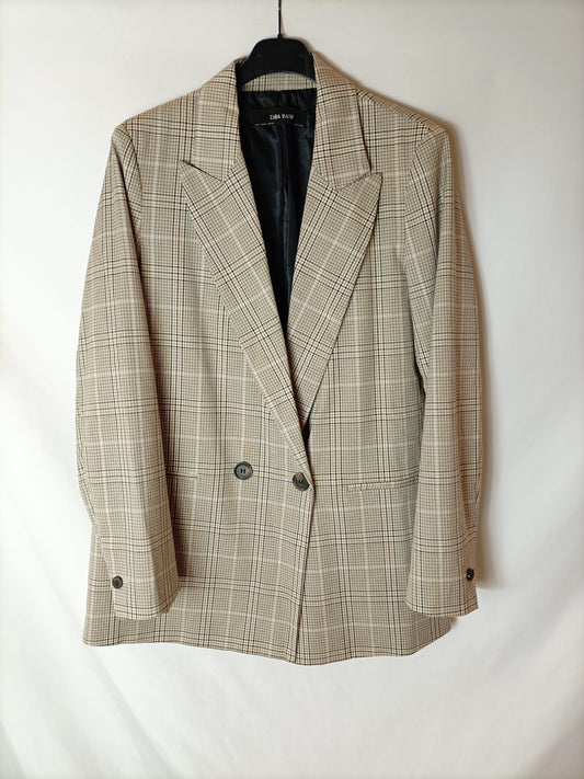 ZARA. Beige and green checked blazer. TM