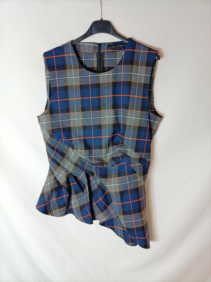 ZARA. Gathered checked top. TL