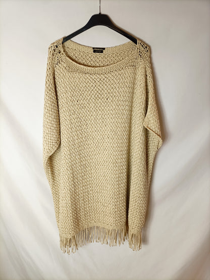 MASSIMO DUTTI. Poncho punto entretiempo beige. T U