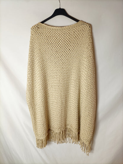 MASSIMO DUTTI. Poncho punto entretiempo beige. T U