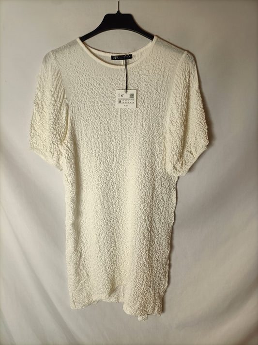 ZARA. White gathered dress Tm