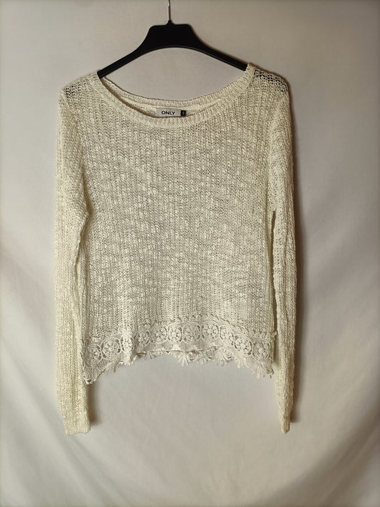 ONLY. Ecru Lace Jersey Ts