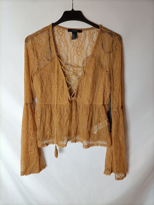 FOREVER21. Mustard Lace Top Tm