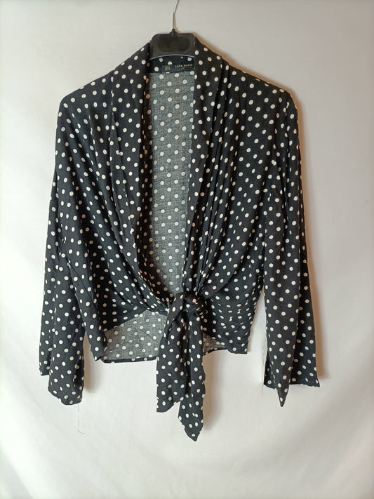 ZARA. Black polka dot Ts blouse