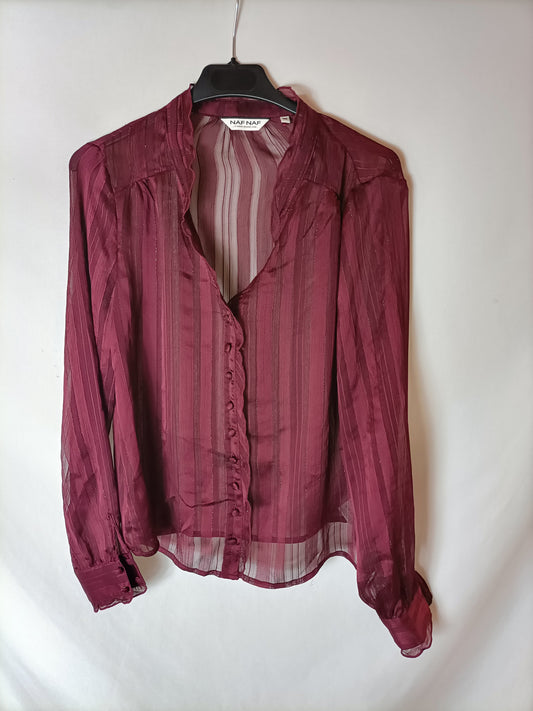 NAF NAF. Burgundy striped blouse T.34