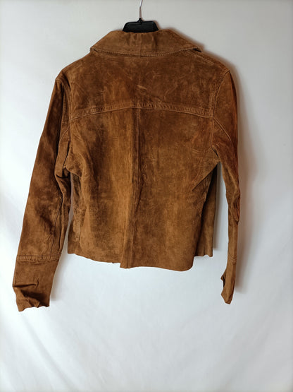 MANGO. Sobrecamisa piel beige T.S