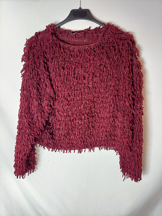 ZARA. Jersey burdeos flecos T.s