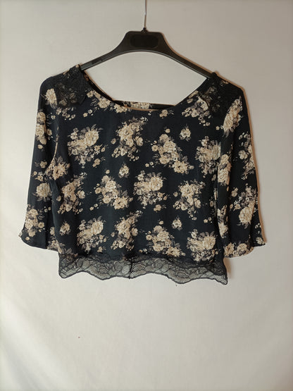 OTHERS. Black floral and lace top for you (xs)