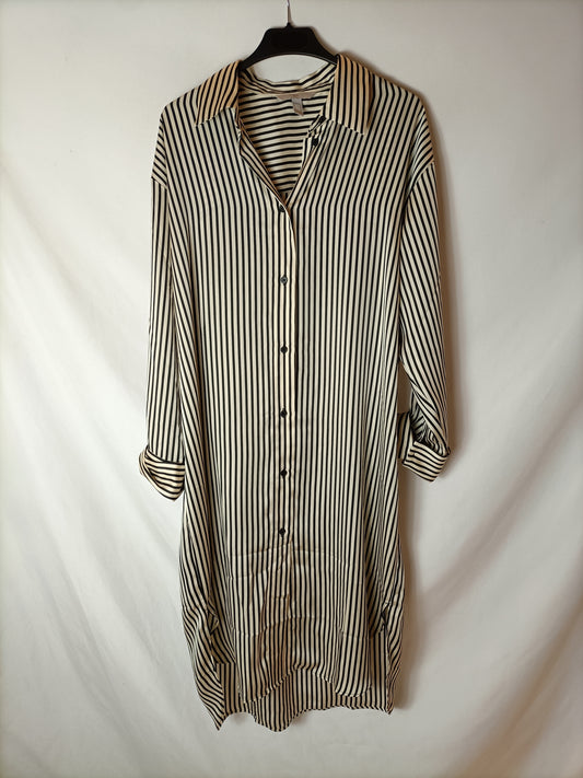 H&amp;M. Beige shirt dress with black stripes. TM