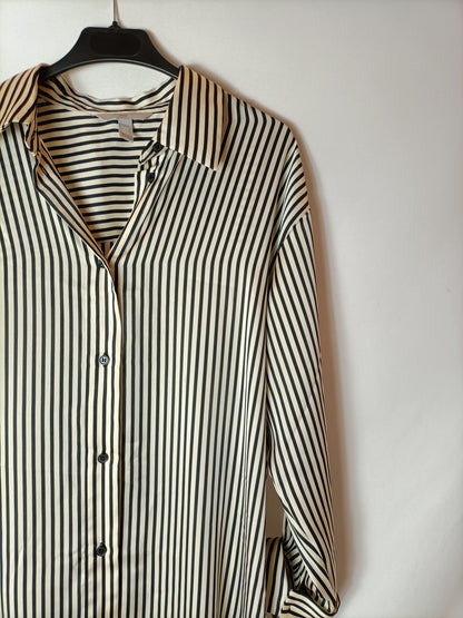 H&amp;M. Beige shirt dress with black stripes. TM