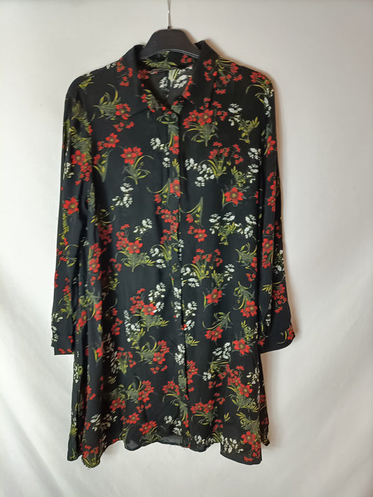 ZARA. Short black printed shirt dress. Size XS