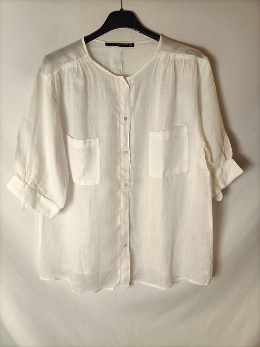 ZARA. White linen-effect short-sleeved blouse. TS