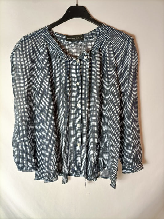 PURIFICACIÓN GARCIA. Blue and white semi-sheer blouse. Size 42 (M)