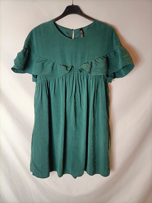 ZARA. Bottle-green ruffled dress. TS (tara)