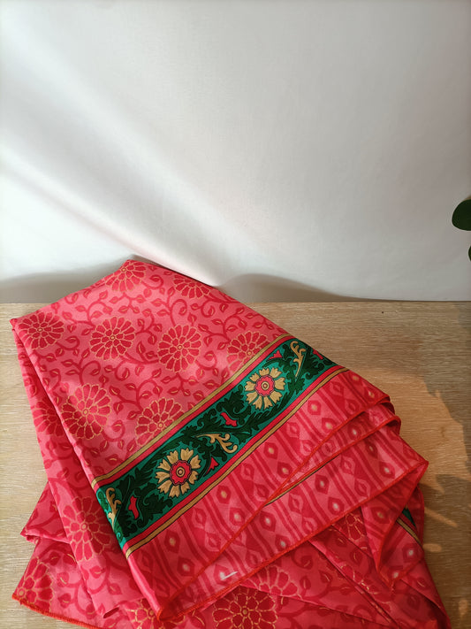 BOUGAINVILIA. Floral pareo with green border