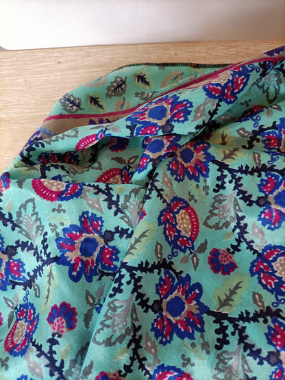 BOUGAINVILIA. Turquoise silk floral pareo
