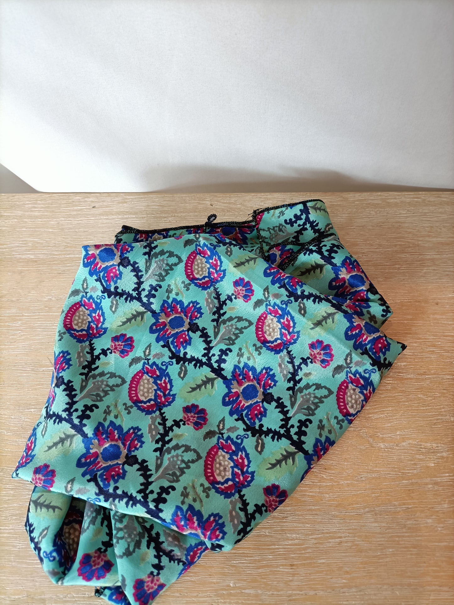 BOUGAINVILIA. Turquoise silk scarf with flowers