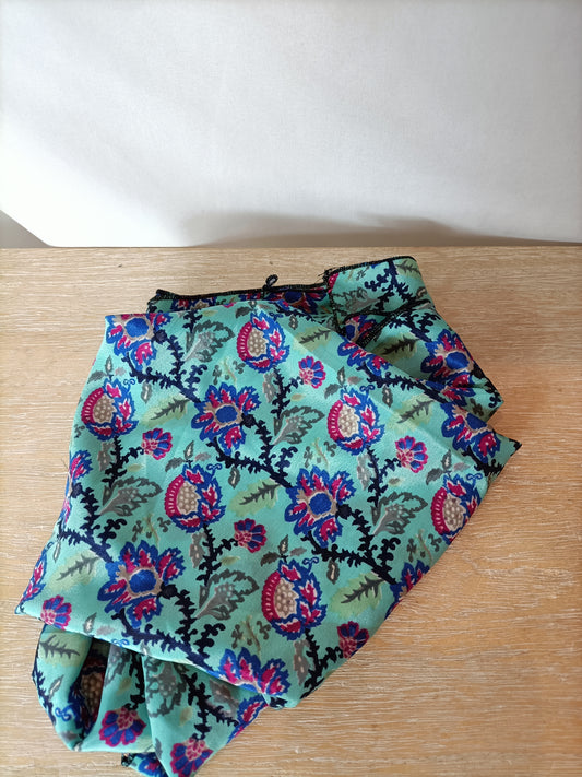 BOUGAINVILIA. Turquoise silk scarf with flowers
