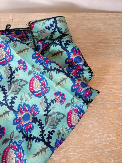 BOUGAINVILIA. Turquoise silk scarf with flowers