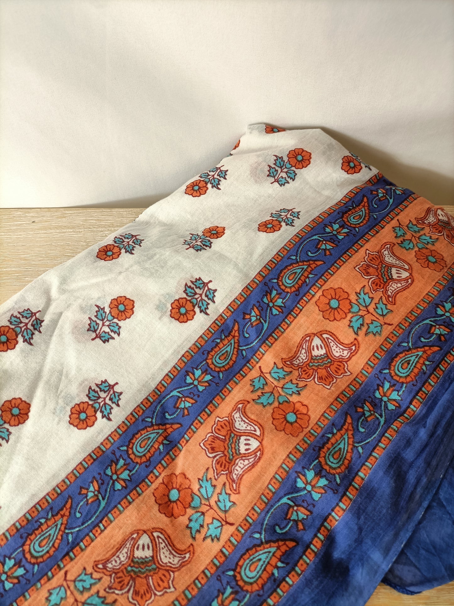 BOUGAINVILIA. White pareo with tile-colored flowers