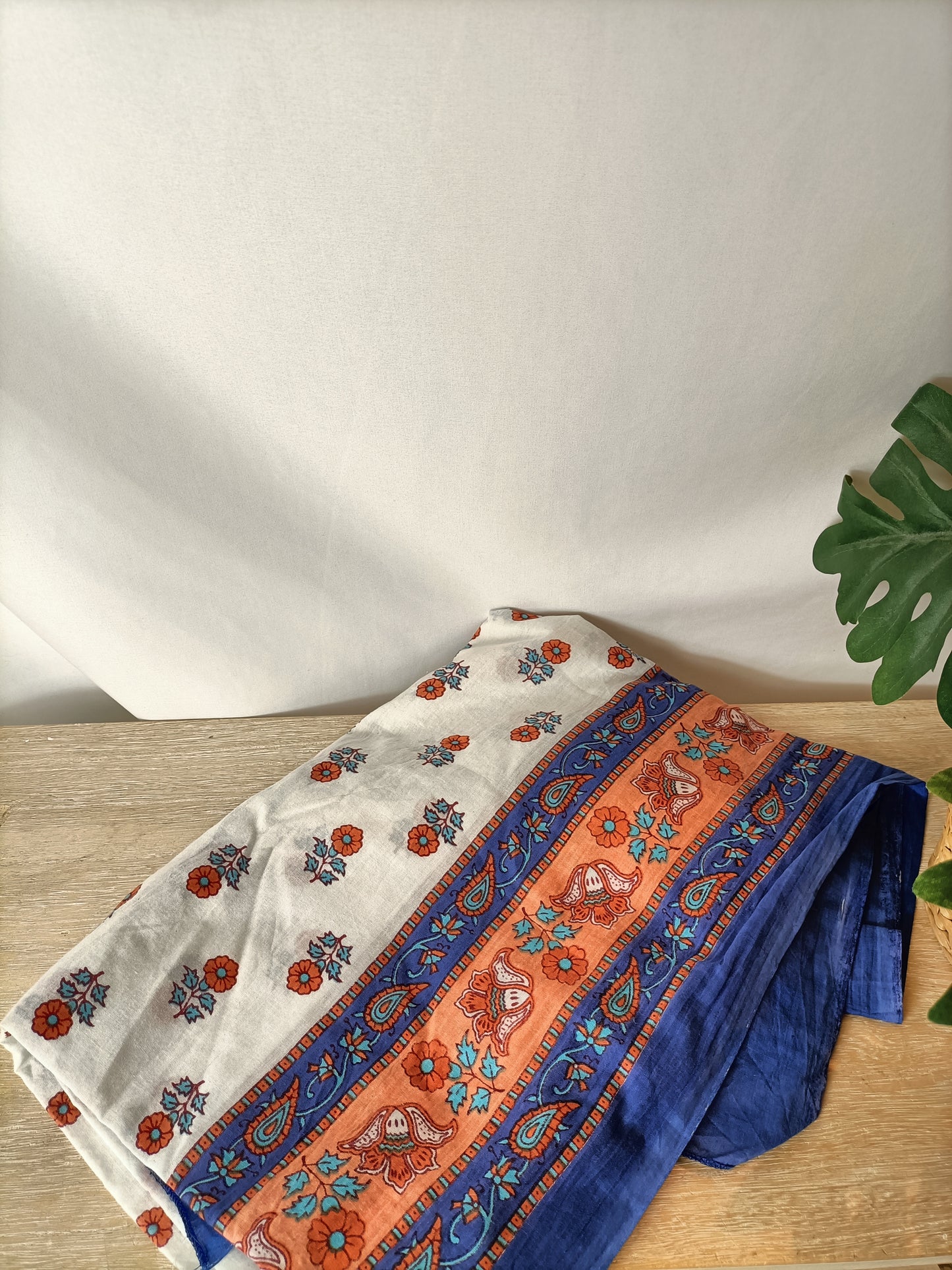 BOUGAINVILIA. White pareo with tile-colored flowers