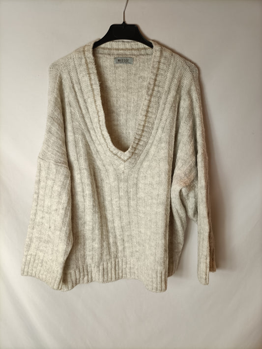 WILD SIDE. Jersey beige canalé T.u(s)