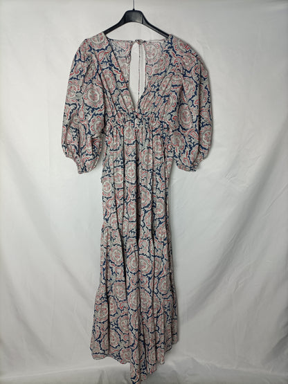 MANGO. Vestido azul estampado. T S