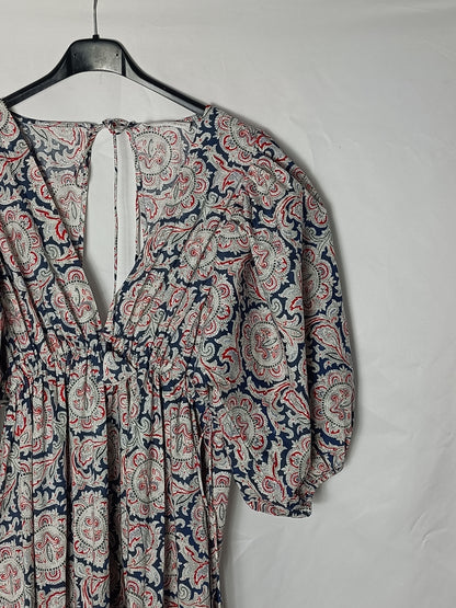 MANGO. Vestido azul estampado. T S