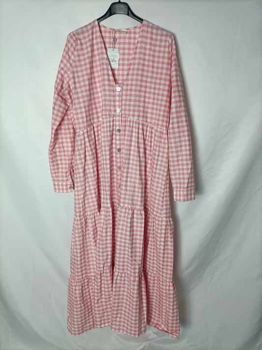 COOSY. Vestido cuadros vichy rosa. TS/M