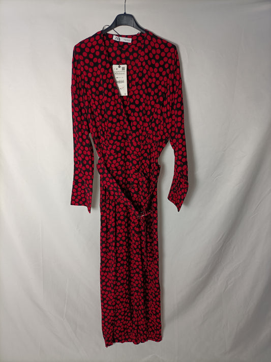 ZARA. Black dress with pink polka dots. Size XS