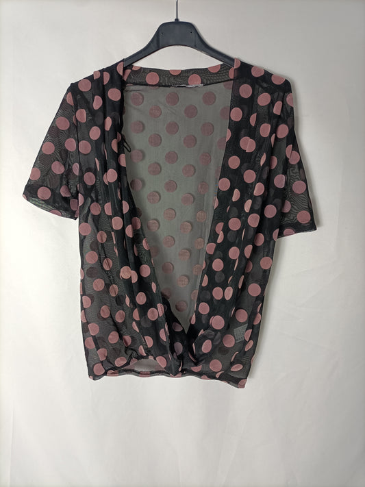 ZARA. Black semi-sheer polka dot top. TS