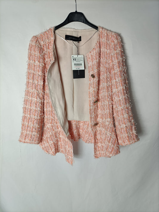 ZARA. Orange and pink tweed jacket. Size XS