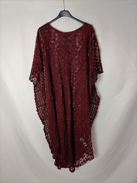ZARA. Semi-sheer burgundy caftan dress. TM