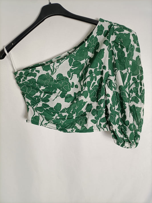 OTHERS. White crop top with flowers Tu(xs)