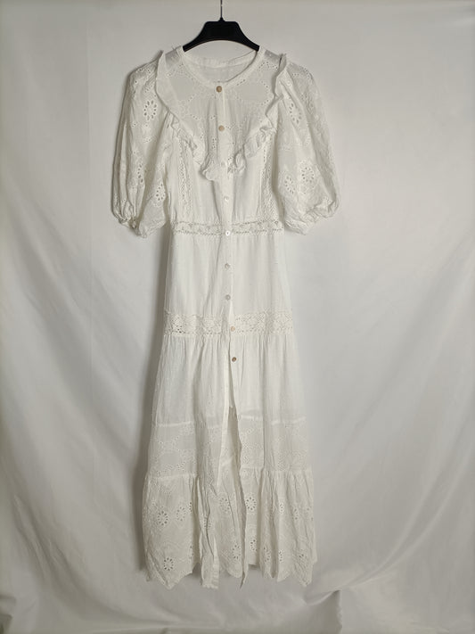 OTRAS. Vestido midi blanco troquelado TU(xs)