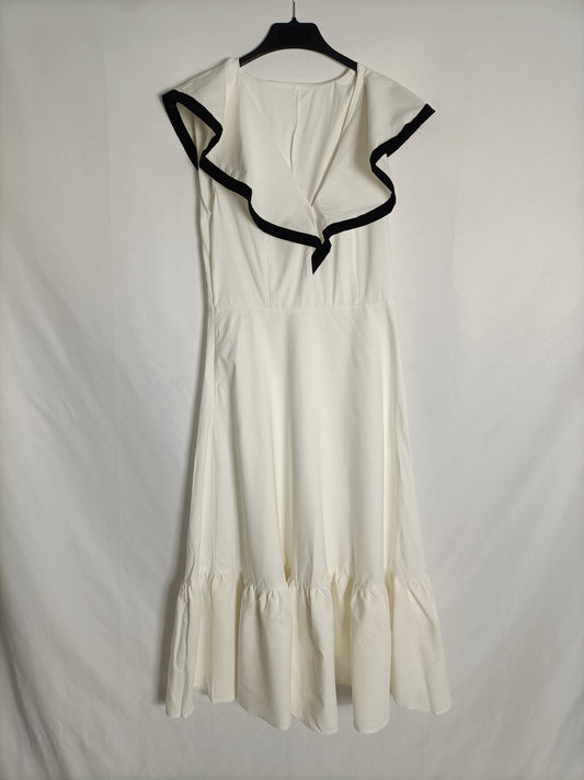 OTRAS. Vestido midi blanco cuello TU(xs)