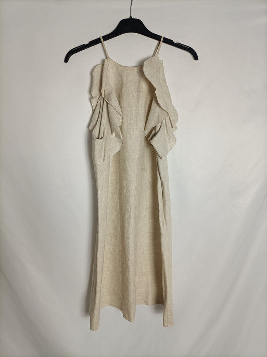 MANGO.Vestido lino beige T.xs