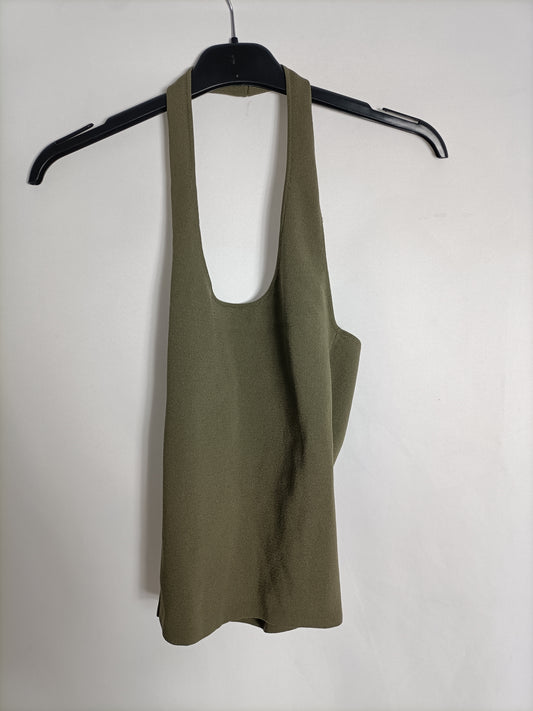 MANGO. Top verde al cuello T.s