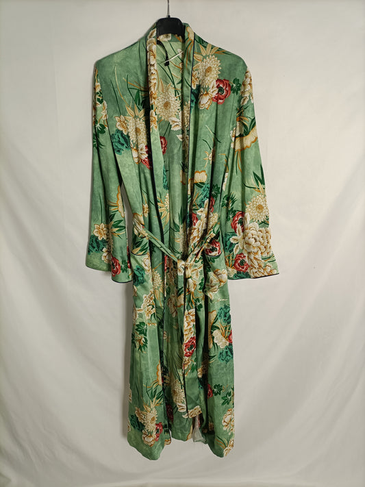 ZARA. Kinomo green satin print T XS