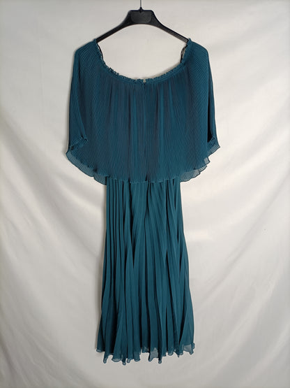 zara green pleated midi dress Zara midi pleated dress fluter Sleeves green/mint size L NWT