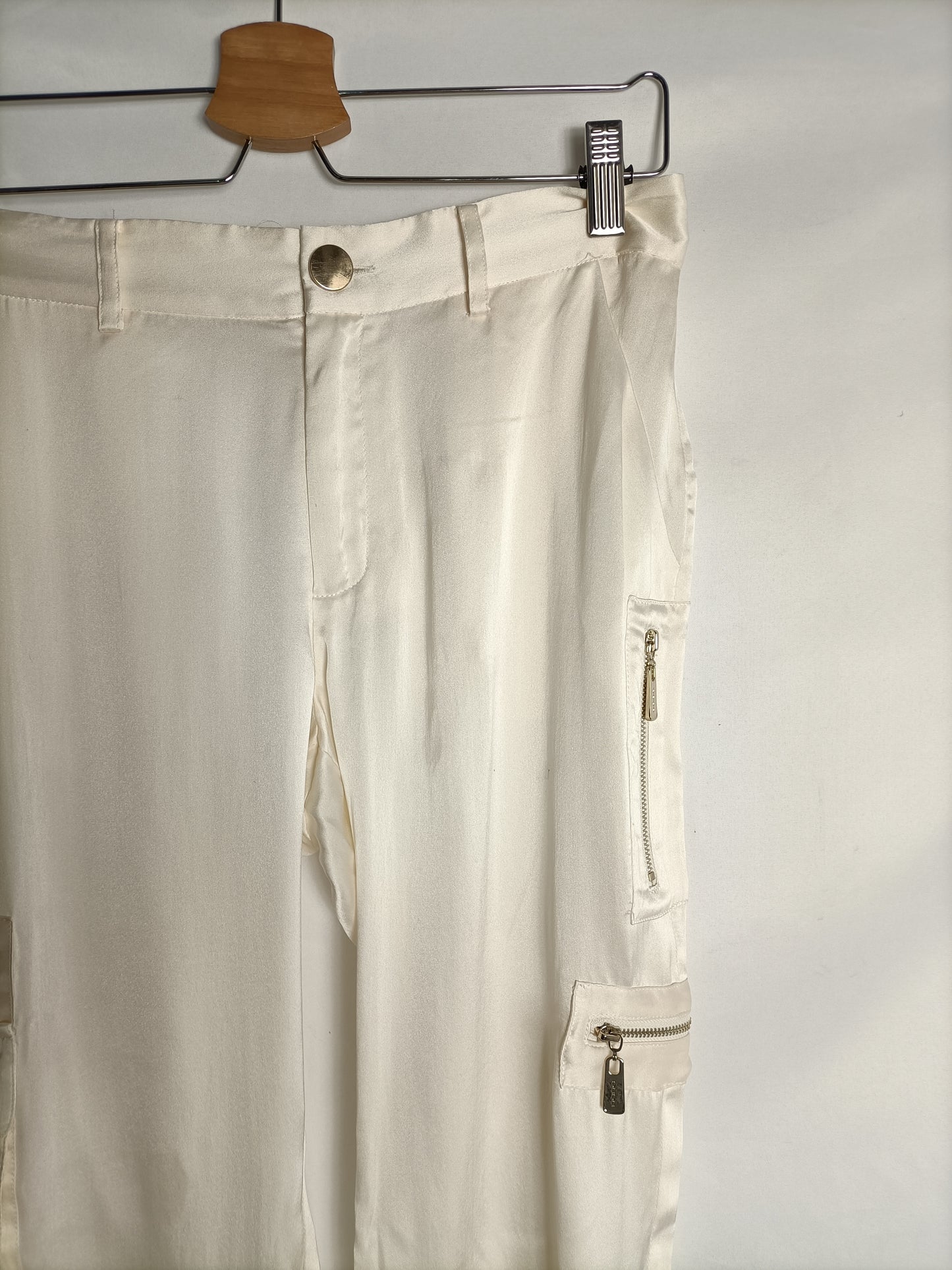BDBA. Beige satin cargo pants size 36