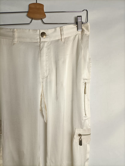 BDBA. Beige satin cargo pants size 36