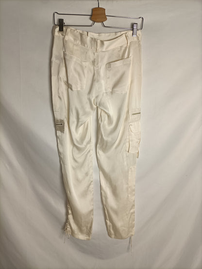 BDBA. Beige satin cargo pants size 36