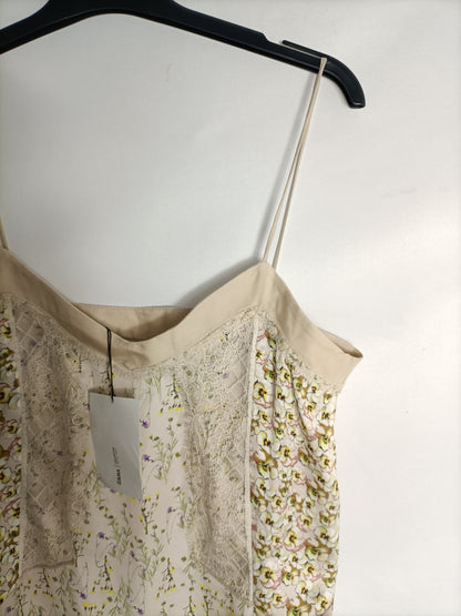 ZARA. Top lencero beige estampado asimétrico. T S